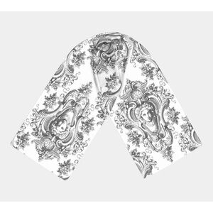 White Satin Charmeuse Roman Empress Illustration Print Fashion Large Scarf 72x16